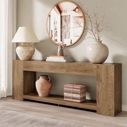 86-Inch Extra Long Console Table for Entryway, Farmhouse Sofa Table Behind Couch Wooden, 2-Tier Entry Console Tables with Storage for Entrance, Living