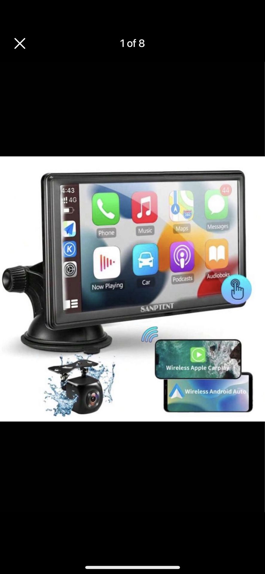 Wireless Apple CarPlay Dash Mount, Portable Car Touchscreen, Car Audio Receiver, Bluetooth  Input