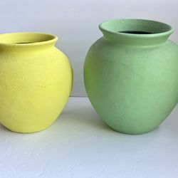 Two Vintage Clay Pottery Vases 
