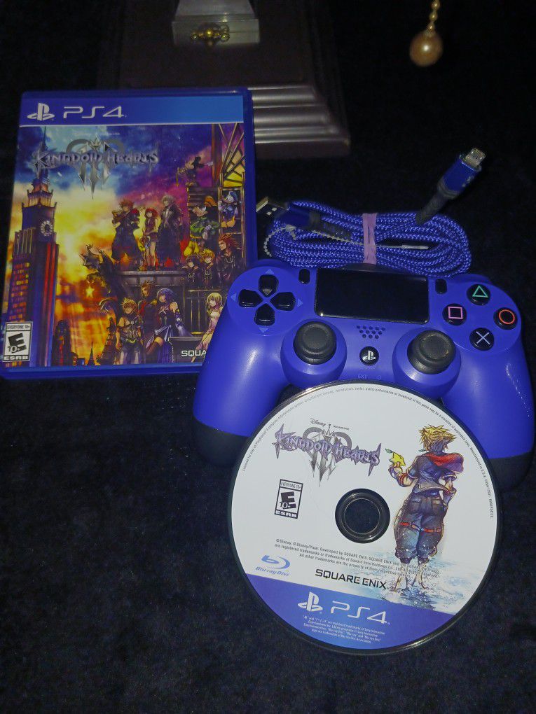 Official PlayStation 4 Electric Blue Controller/ Kingdom Hearts Brand New Inbox PS4 Plus Bonus Gorgeous Electric Blue Cord With Blue Alloy Tips
