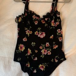 Black And Floral Body Suit, Size Medium 