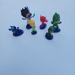 PJ Masks Mini Figures Cake Toppers Lot of 6 Gekko Owlette Catboy Toys