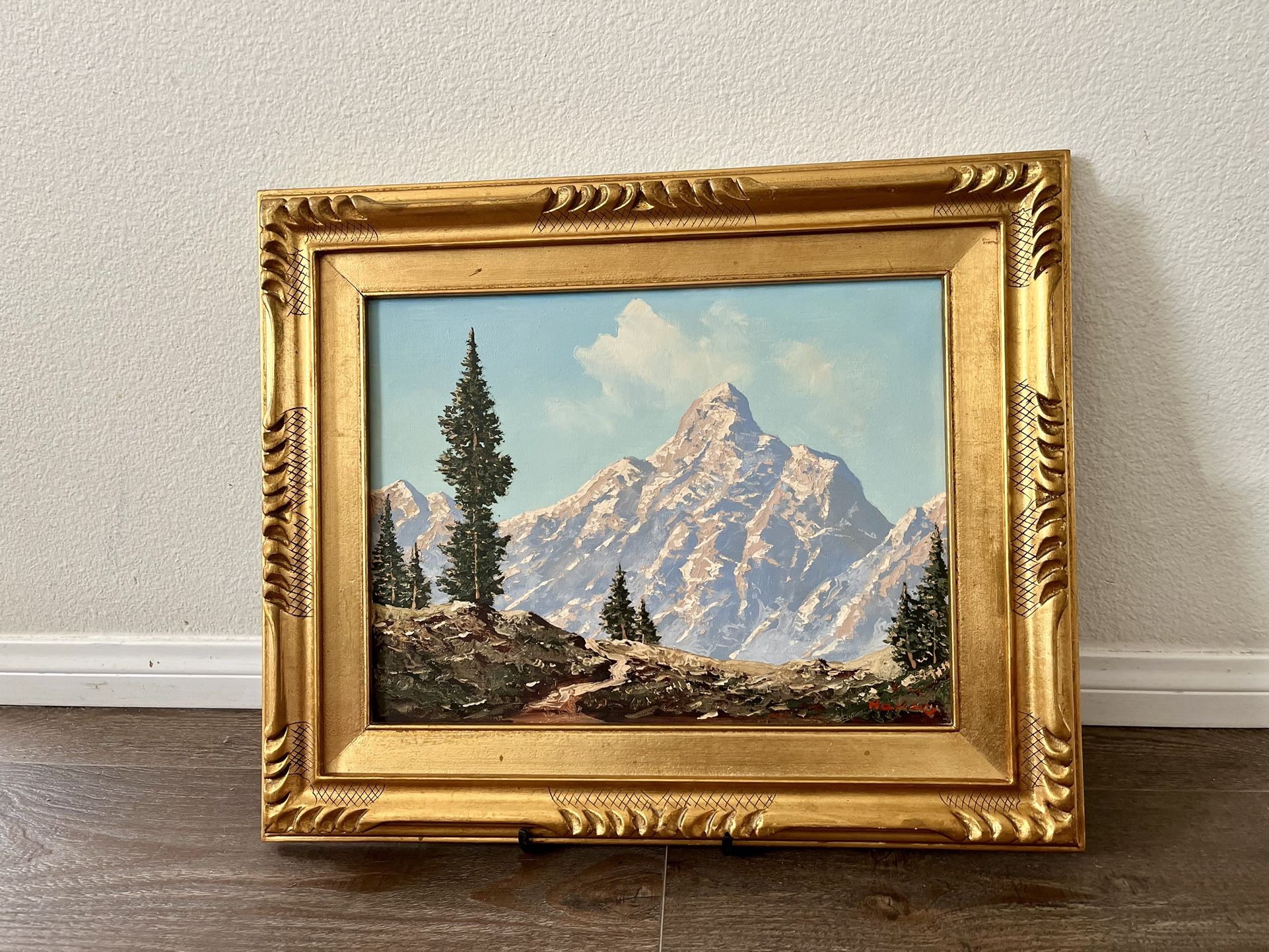 Vintage Mountain Landscape Original Oil Painting Signed By Austrian P. Haller