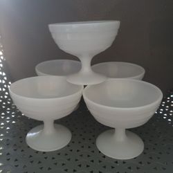 Vintage Modertone Platonia White Milk Glass Stemmed Sherbert by Hazel Atlas (FIVE AVAILANLE)