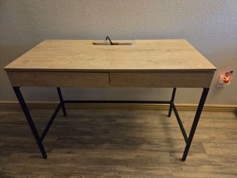Loring Wood Writing Desk with Drawers and Charging Station