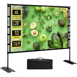120 inch Portable Projector Screen Indoor Outdoor Projector Screens 16:9 4K HD Lightweight Movie Screen with Carry Bag