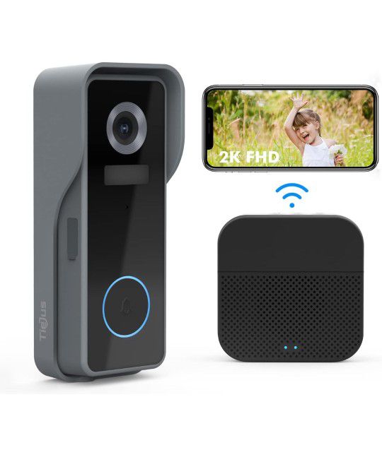 Tiejus Doorbell Camera Wireless, 2K Smart Video Doorbell with Chime, 2 Way Audio Doorbell Camera, Voice Message, Anti-Theft Siren, PIR Motion Detector