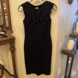 RED Valentino Black Scallop Ruffled Sheath Party Dress Size Small