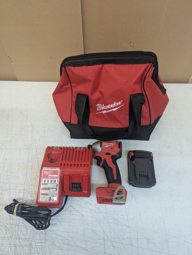 Milwaukee 1/4" Impact Driver 3650-20 18V With 2.0AH Battery Charger And Bag