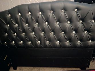 Black Full Size Tufted Bed Frame with New Box Spring
