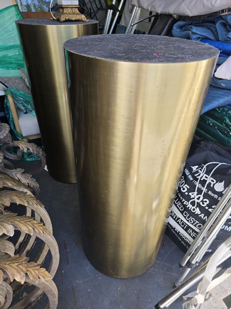 Two Brushed Gold Pedestal Columns