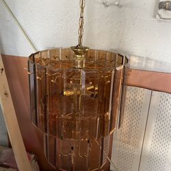 Chandelier 2 Tier 8 Lights Brass And Smoked Glass