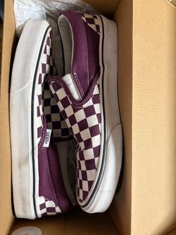 Vans Checkerboard Slip-On Shoes – Burgundy & Cream – $40