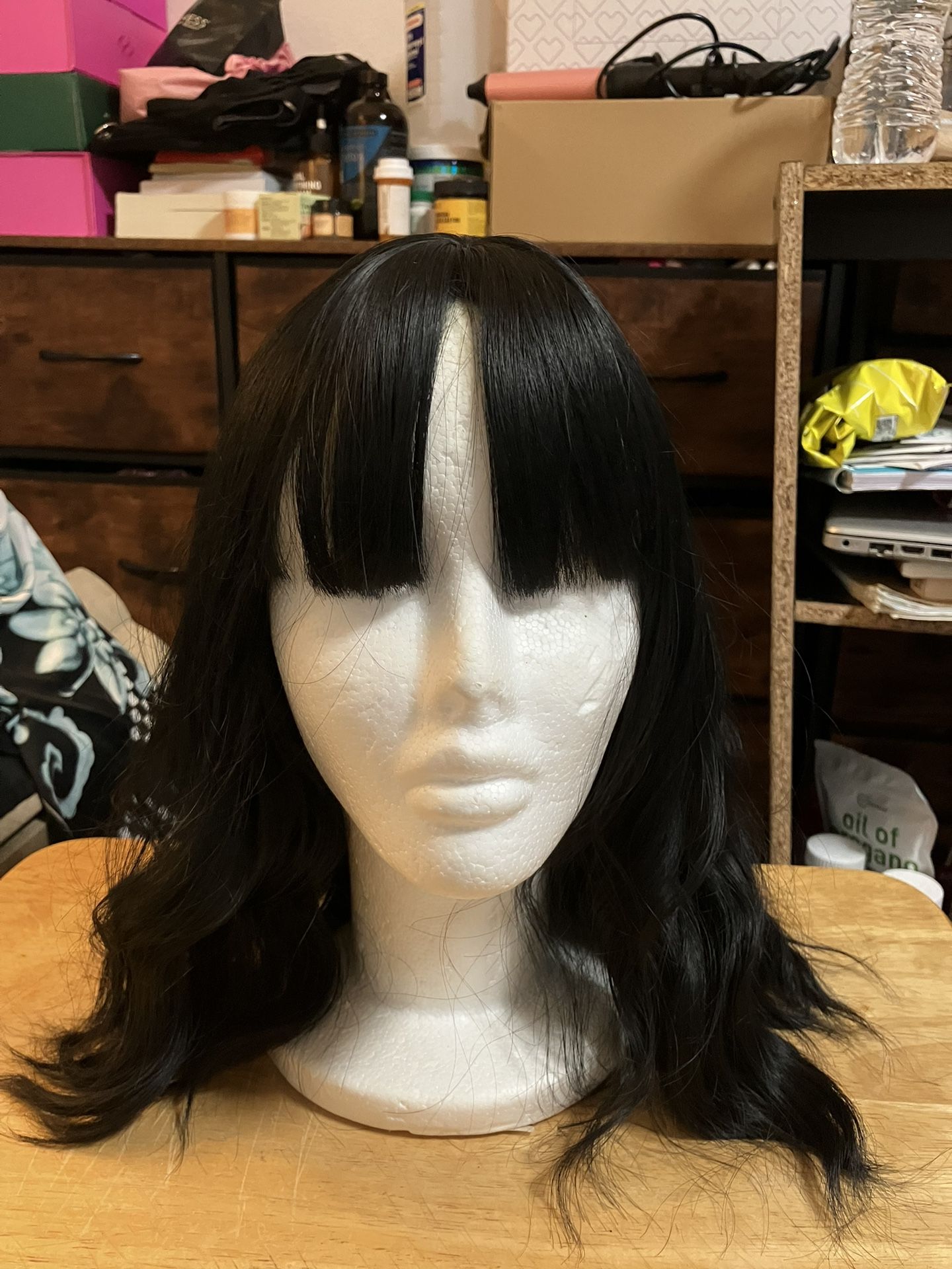 Human Wavy Hair Wig With Bangs
