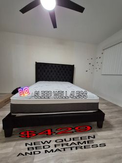 NEW  QUEEN BED FRAME AND MATTRESS