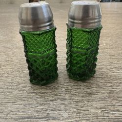 Anchor Hocking Wexford green pressed glass salt and pepper