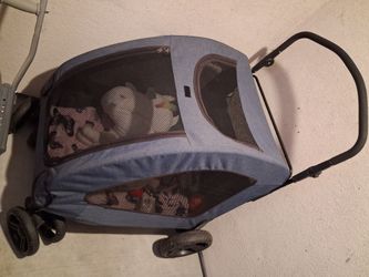 Blue 4 wheel foldable pet stroller