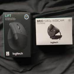 Logitech Brio 1080P Webcam & Lift Vertical Ergonomic Wireless Mouse