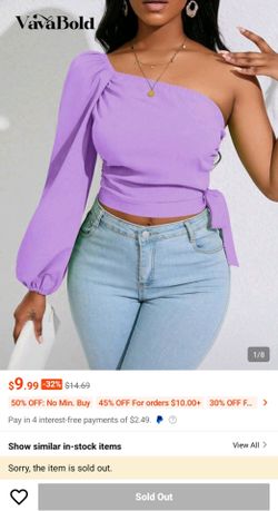 VaVaBold One Shoulder Lantern Sleeve Knot Side Crop Blouse