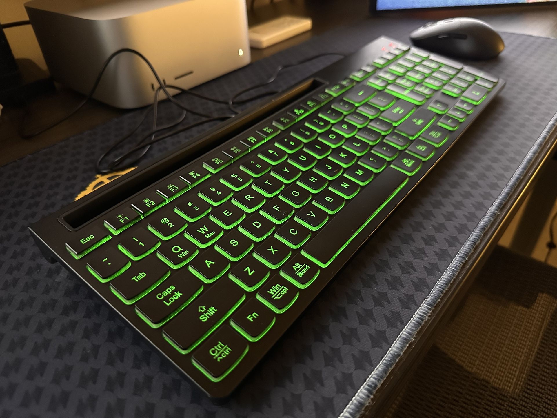 Wireless Keyboard and Mouse Combo, 7 Backlit Effects, Light Up Letters, Rechargeable, Phone Holder, 6 Button Mouse, Ergonomic Tilt Angle, 2.4GHz Silen