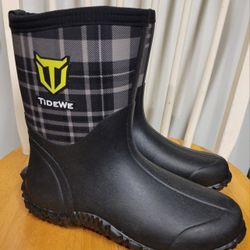 TIDEWE Women Plaid Rubber Neoprene Waterproof Mid Calf Rain Boots Sz 9 NEW 