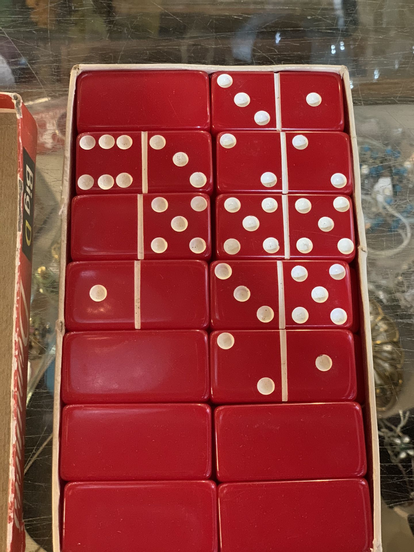 1968 antique vintage red DOMINOES 25.00. 😀Johanna 212 North Main St BUDA Collectibles furniture gifts man cave items sterling silver curious finds