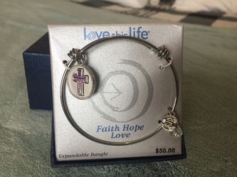 Silver Plated Amethyst Cross charm bangle bracelet