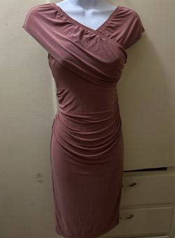 Mauve off-the-shoulder fitted dress with ruched detail, women's size 6