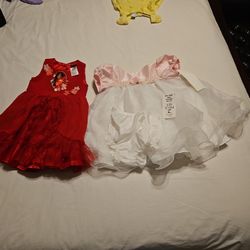 Two Beatiful Kids Dresses Red 2T White Pink 18m