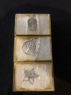 Tree of life necklace 20” silver plated set of 3