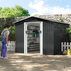 Outdoors Heavy-duty Metal Storage Shed 8.5ft x 8.5 ft outdoor metal storage shed gray, NEW 