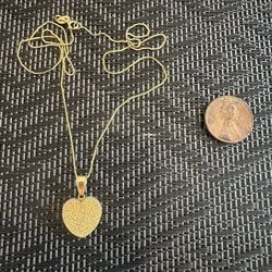 Solid 10k Yellow Gold Box Link Chain With Heart Pendant 14k Bail Beautiful