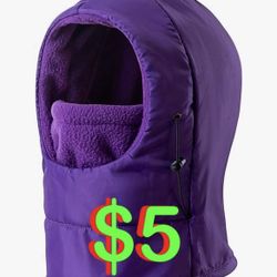 Purple winter windproof Hat, Unisex Children waterproof Balaclava, Ski Mask with Warm Fleece Face Cover for Girl&Boy.   One size fits most boys or gir