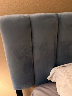 Blue velvet headboard