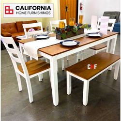 Modern 6-Piece Dining Set with Bench/ Solid Wood & Veneer