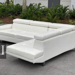 New! White Leather Sectional Sofa Couch