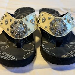 Montana West Women's Wedge Flip Flop Sandals Rhinestone Bling Western Y2K Size 8