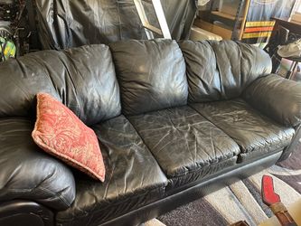 FREE -- 7 ft black leather sofa