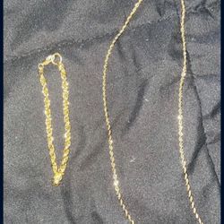 18KT GOLD FILLED ROPE NECKLACE & BRACELET (2mm thick. 18in Long)