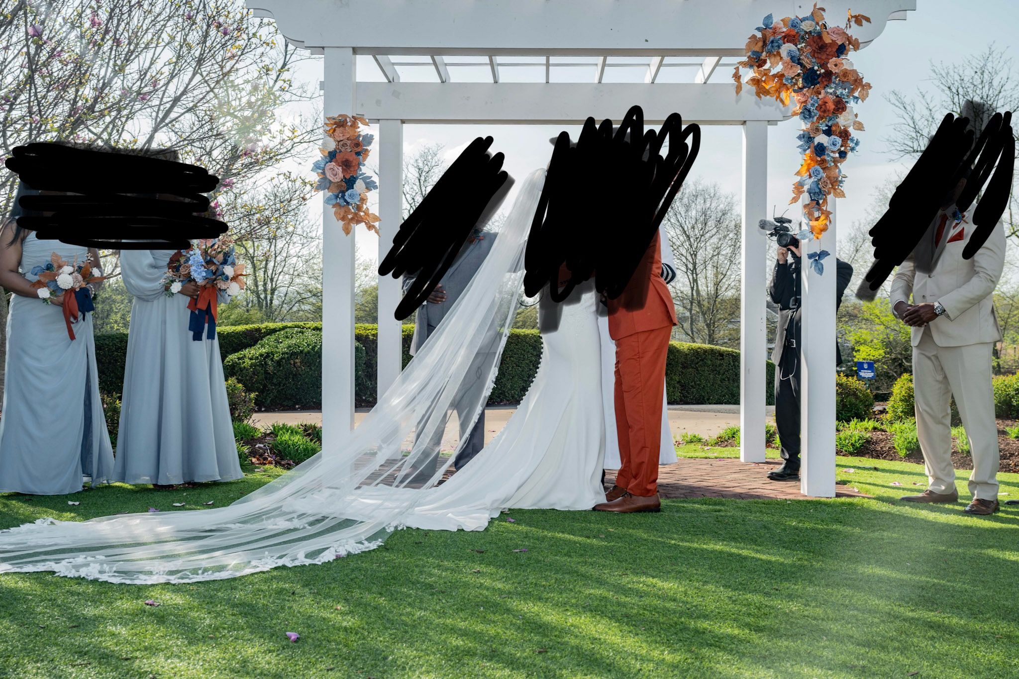 Ling Moments Russet Orange & Denim Blue Faux Arch Flowers