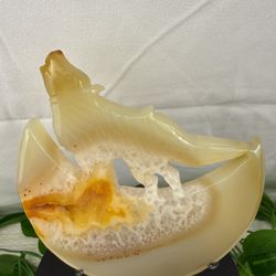 Crystal Agate Wolf on Moon 