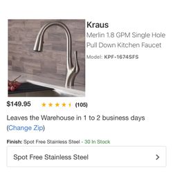 Kraus Merlin 1.8 GPM Single Hole Pull Down Kitchen Faucet