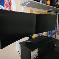 Dual Monitor Mount – Fits 2 Monitors up to 32” – Adjustable Arms