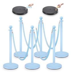 NEW 6 Light Blue Stanchion Posts w/4 blues velvet ropes for Sale NOT rent