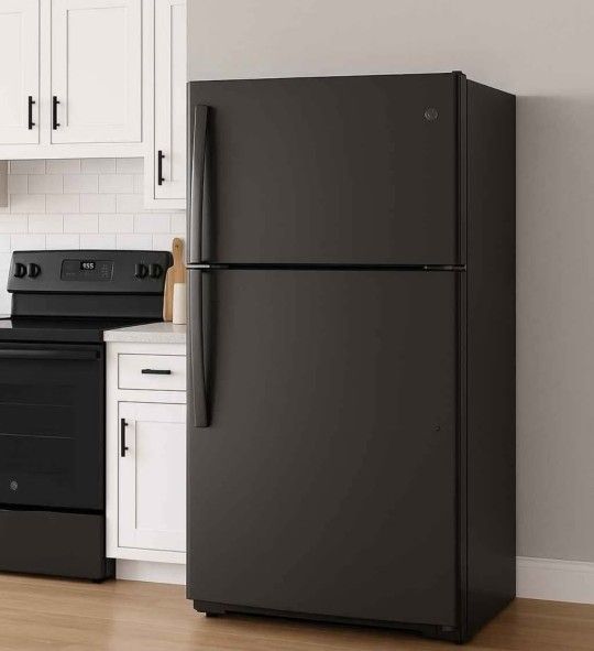 GE® 21.9 Cu. Ft. Matte Black Top-Freezer Refrigerator NIB