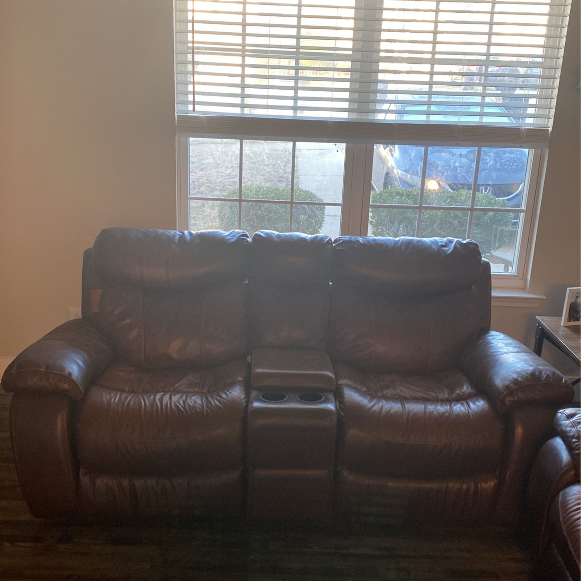 Real Leather Couch, Reclines, With Cup holders