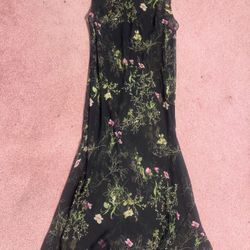 20 w vintage black floral sheer long retro dress nightgown 80s 90s
