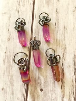 Handcrafted Crystal Jewelry Aura Quartz Valentines Day Hearts Rose pendant necklace