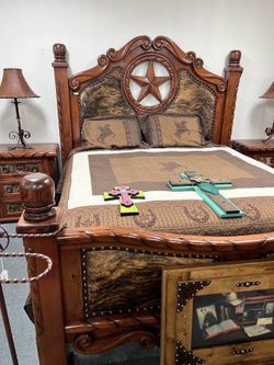 CAMLSB- Lone Star Cherry Bedroom Set W/Cowhide