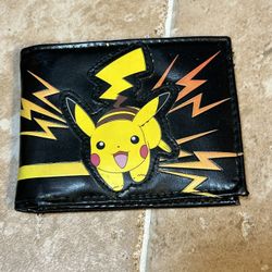 Pokemon Pikachu With Lighting Leather Black Bi-fold wallet